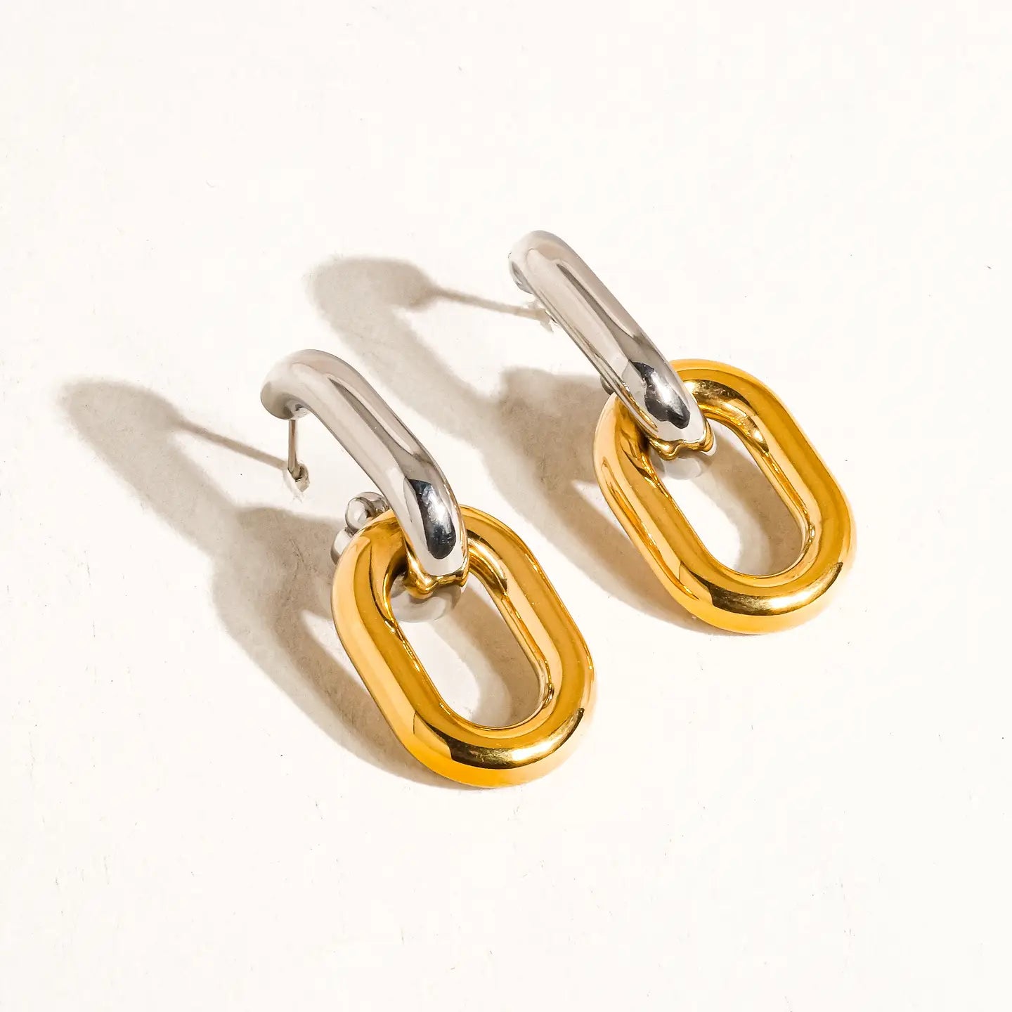 18K Mixed Metal Chain Earrings image 3
