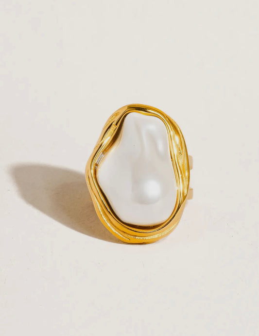 Cameron 18K Gold Non-Tarnish Classic Pearl Round Ring