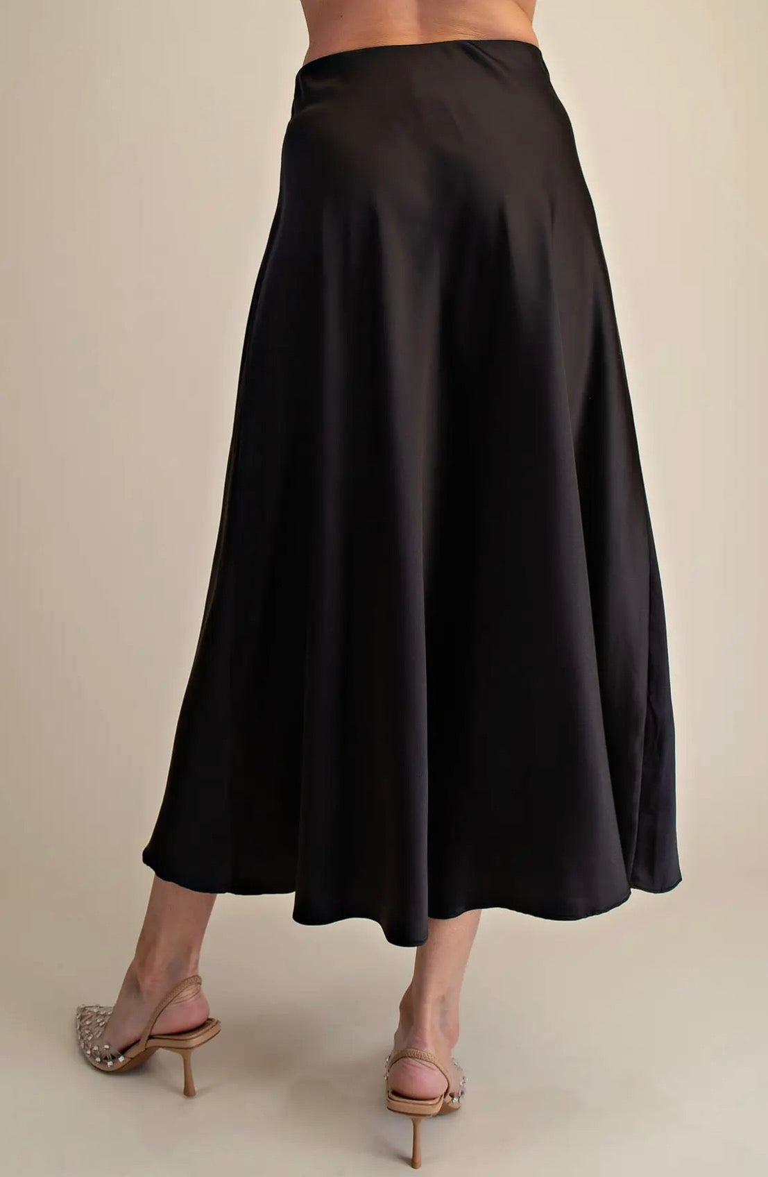Glam Satin Black Flare Skirt