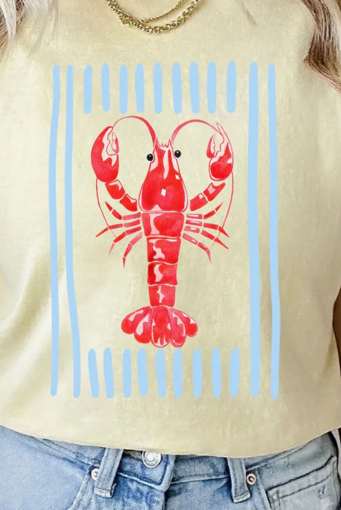 Beach Lobster Striped Summer Comfort Colors Tee