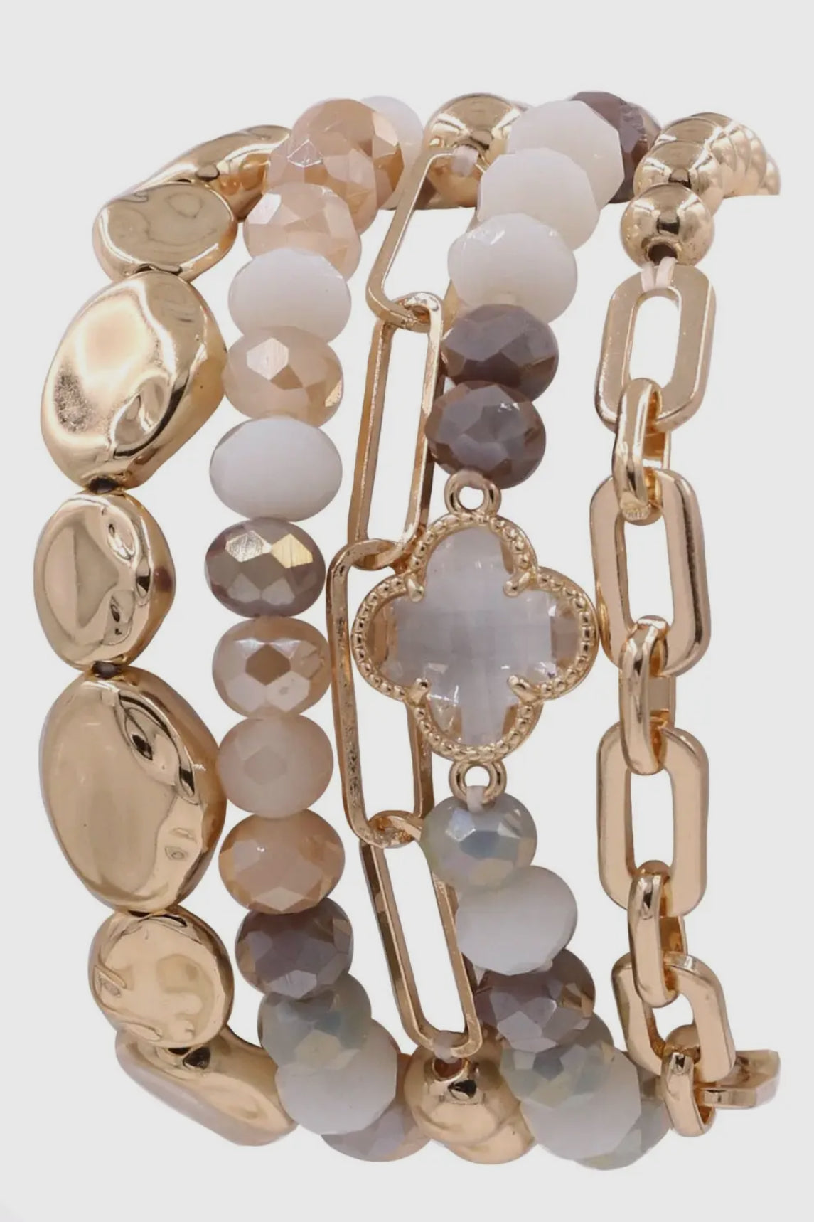 Beaded Clover Neutral Bracelet Bundle