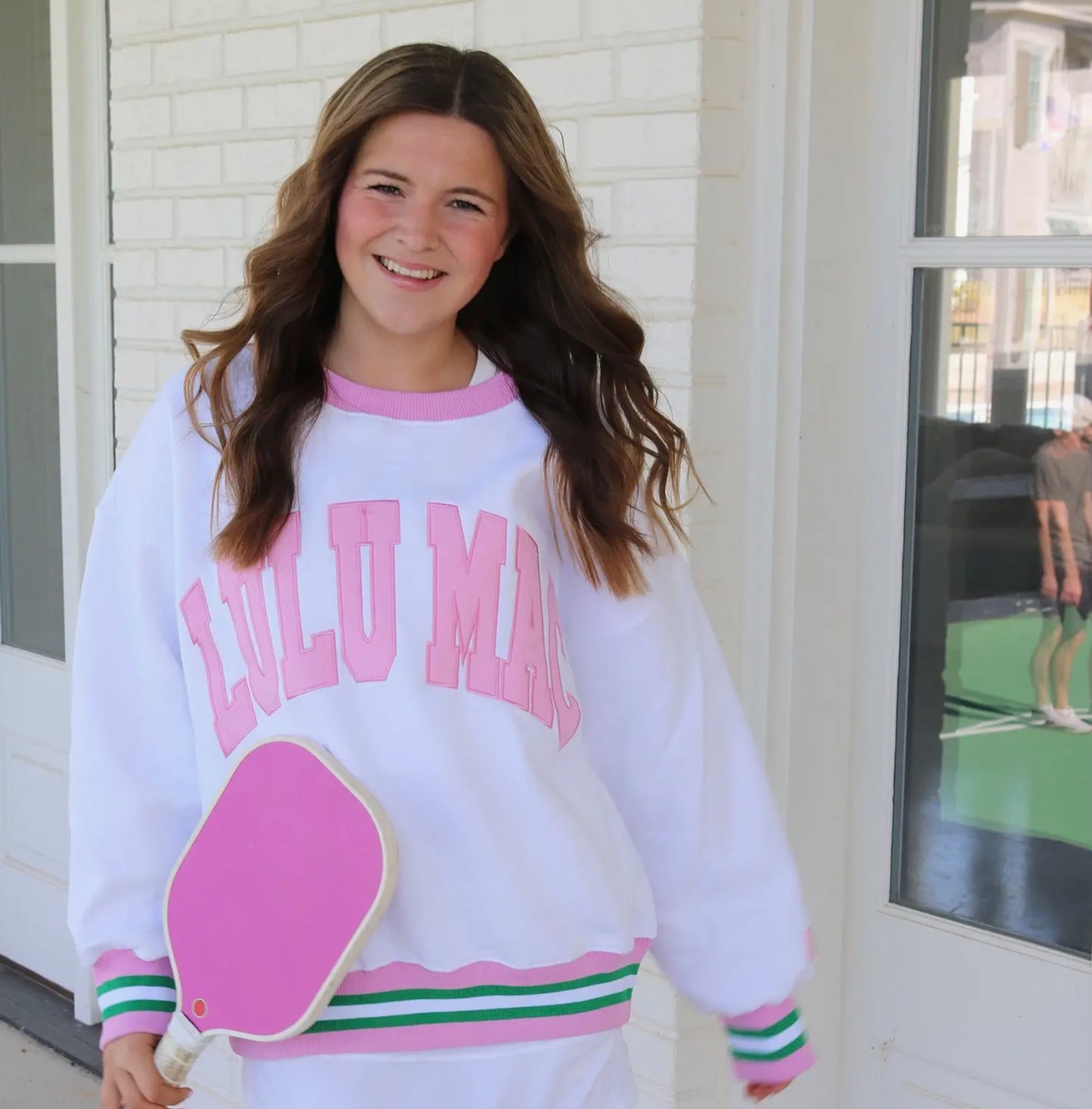 Lulu Mac White with Pink Stitch Sweater