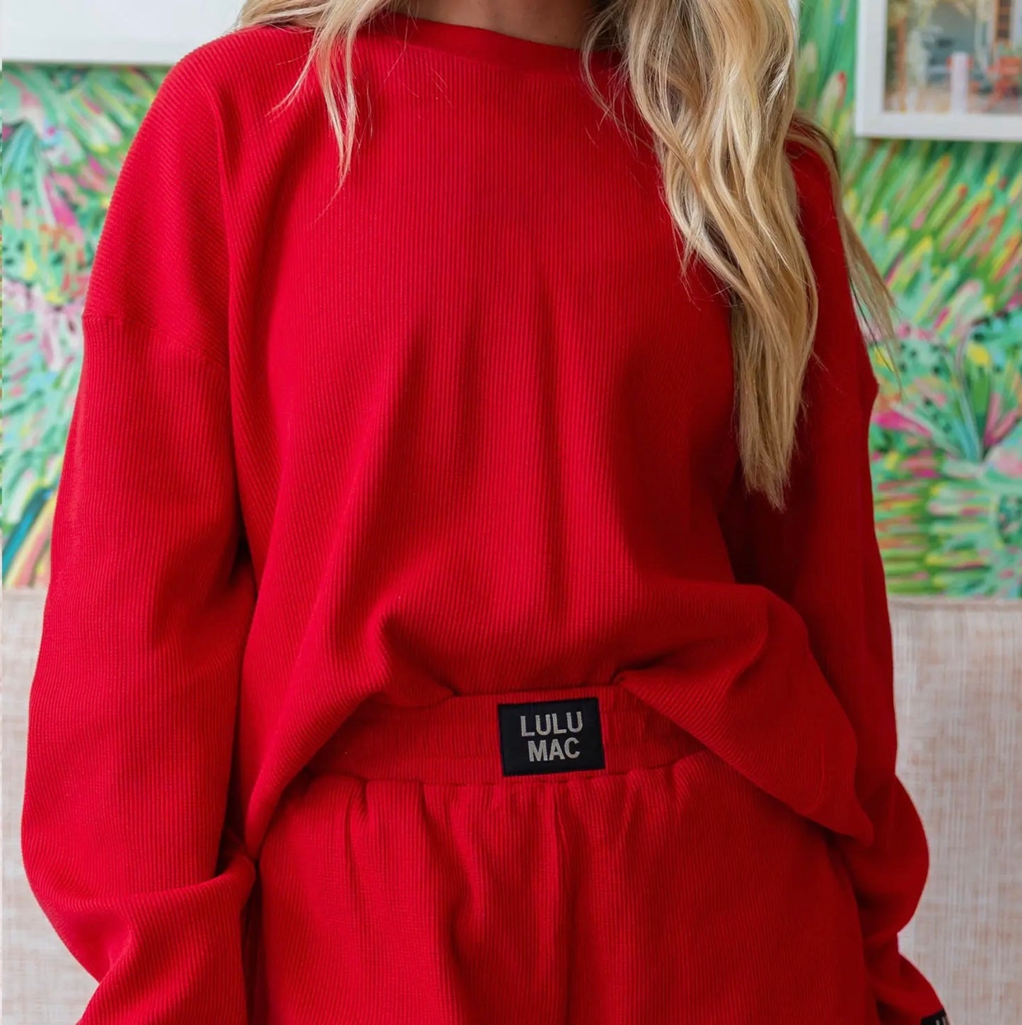 Lulu Mac Waffle Red Long Sleeve Top