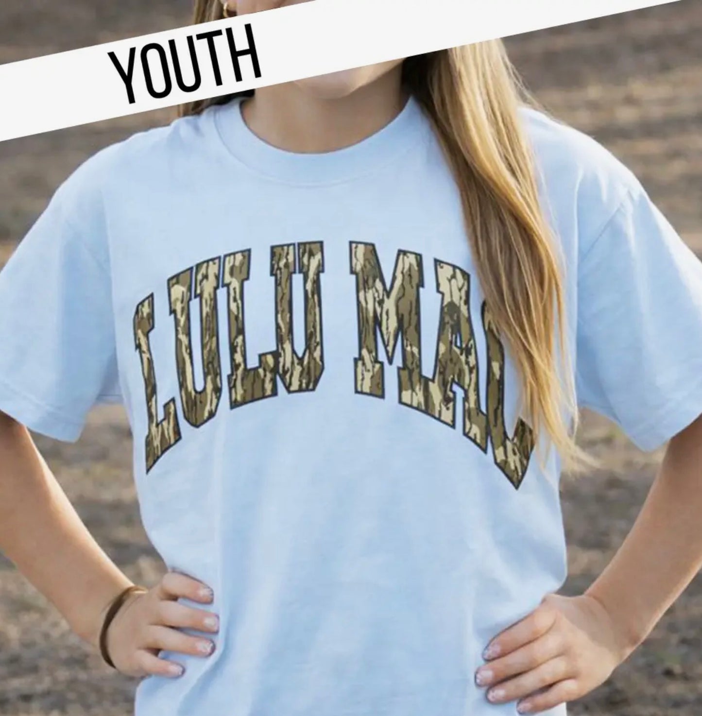Youth Lulu Mac Chambray Blue Mossy Oak Tee