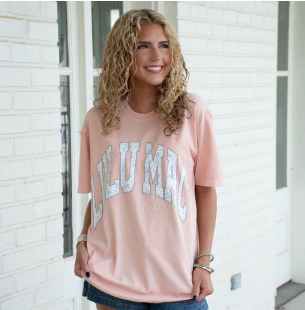 Lulu Mac Peach With Camo Comfort Color Tee