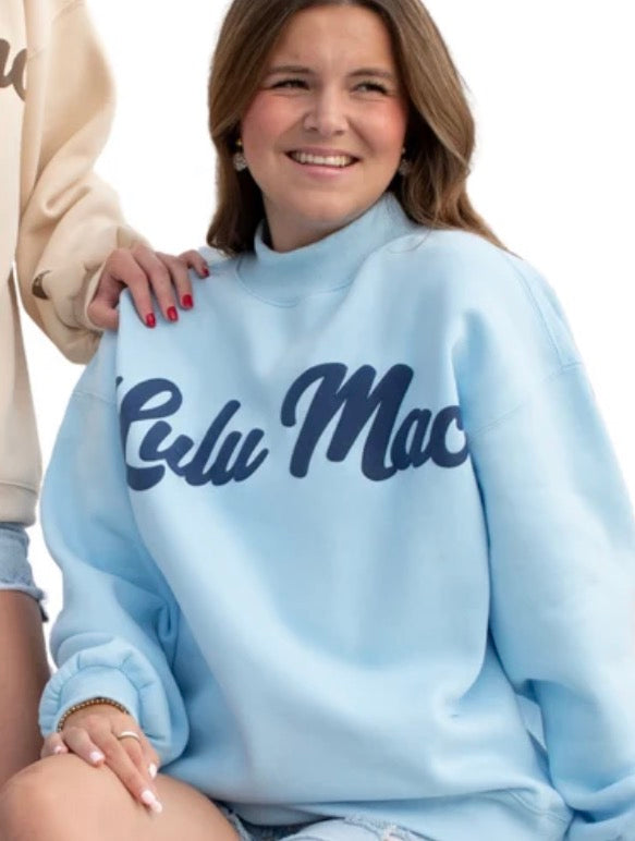 Lulu Mac Mock Neck Script Sweater Blue