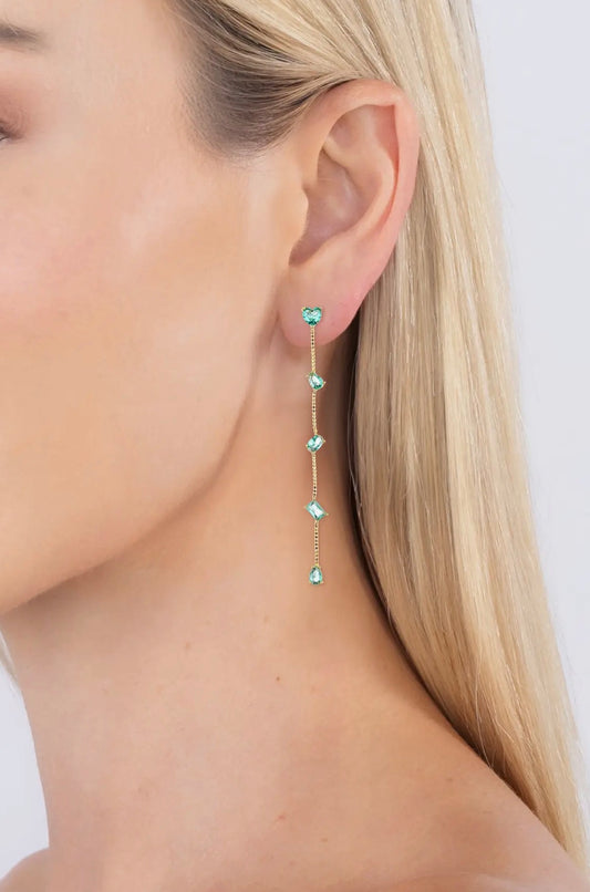 Dina Teal Linear CZ Dangle Earrings