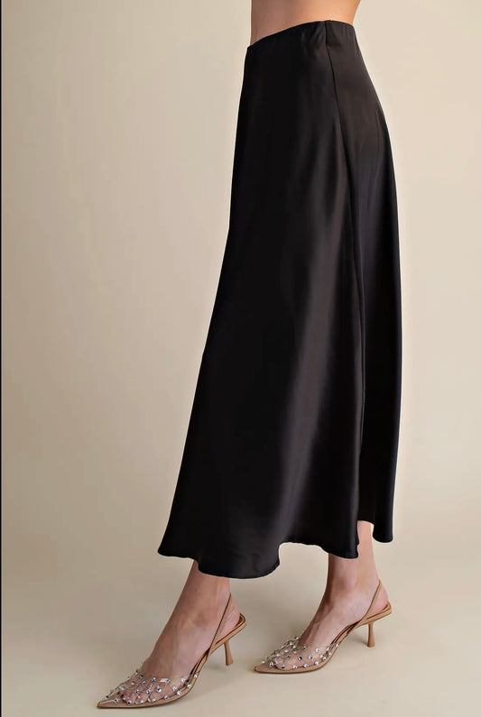 Glam Satin Black Flare Skirt