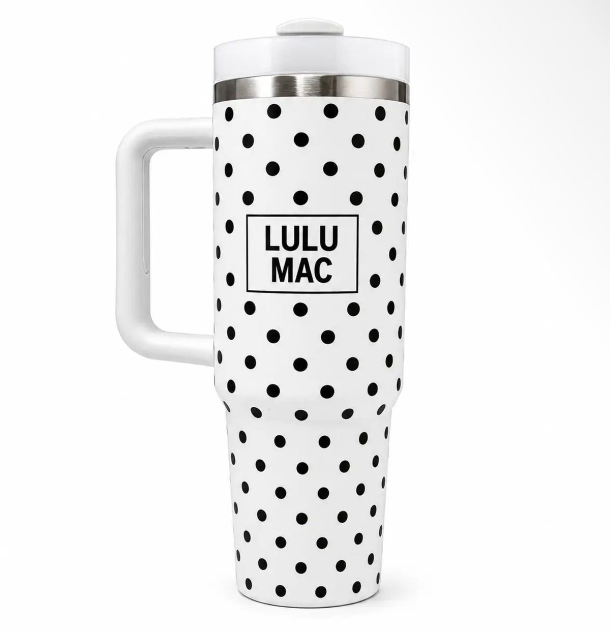 Lulu Mac White/Black polka dot Tumbler 40oz