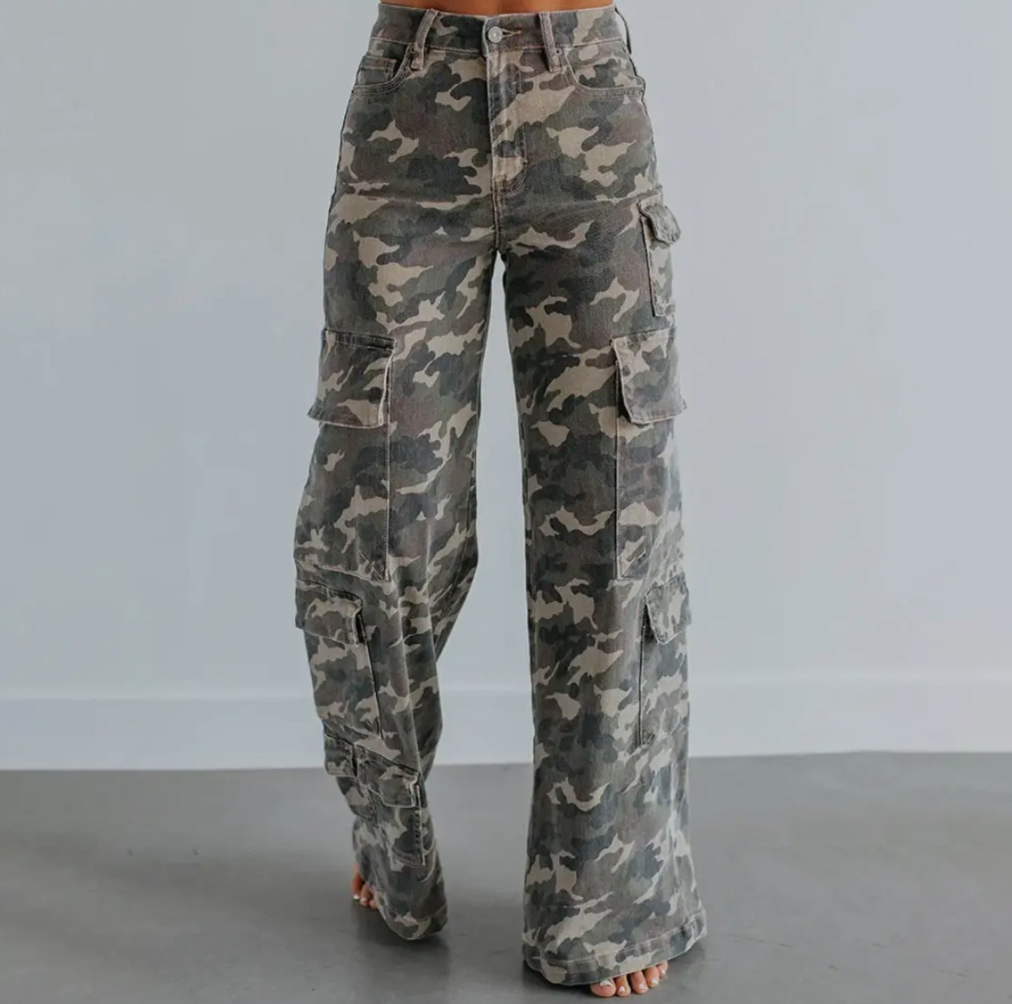 High Rise Cargo Camo Jean