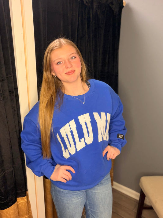 Lulu Mac Royal Blue with White Stitch Sweater