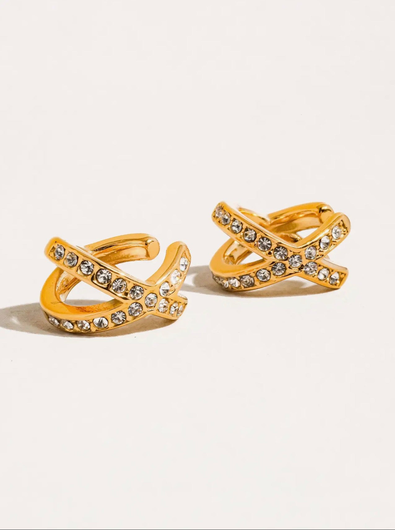 Avery Non-Tarnish 18k Gold X Cz Ear Cuffs
