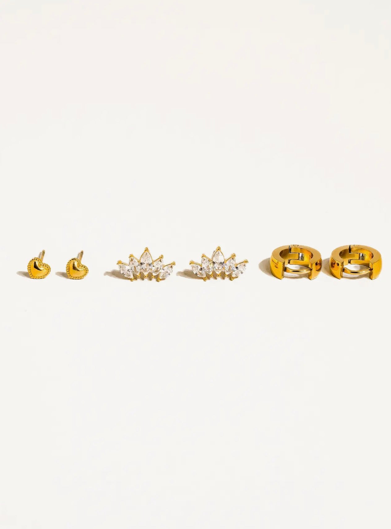 18K Gold Triple Stud Earring Set