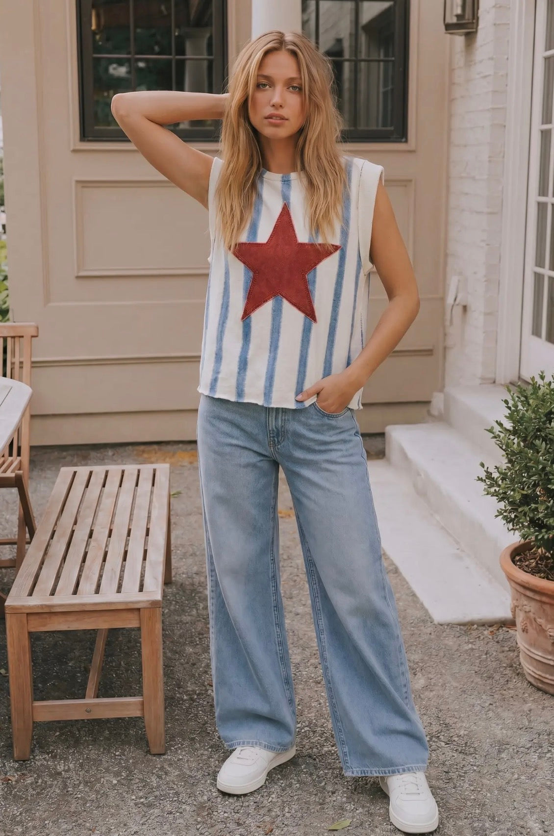 Star Patch Striped Sleeveless Top