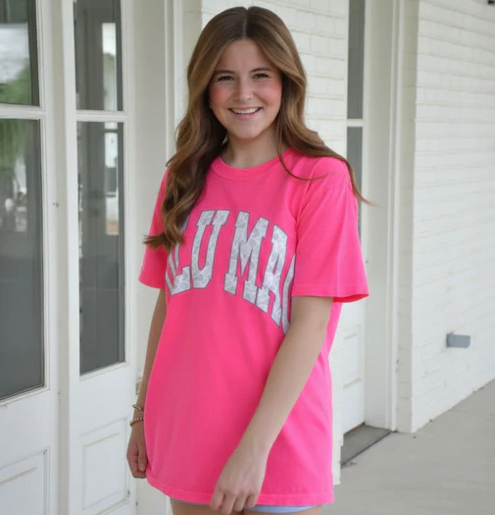 Lulu Mac Hot Pink With Camo Comfort Color Tee