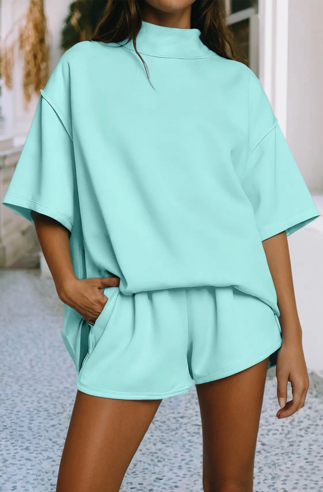Summer Feels Mock Neck Short Set