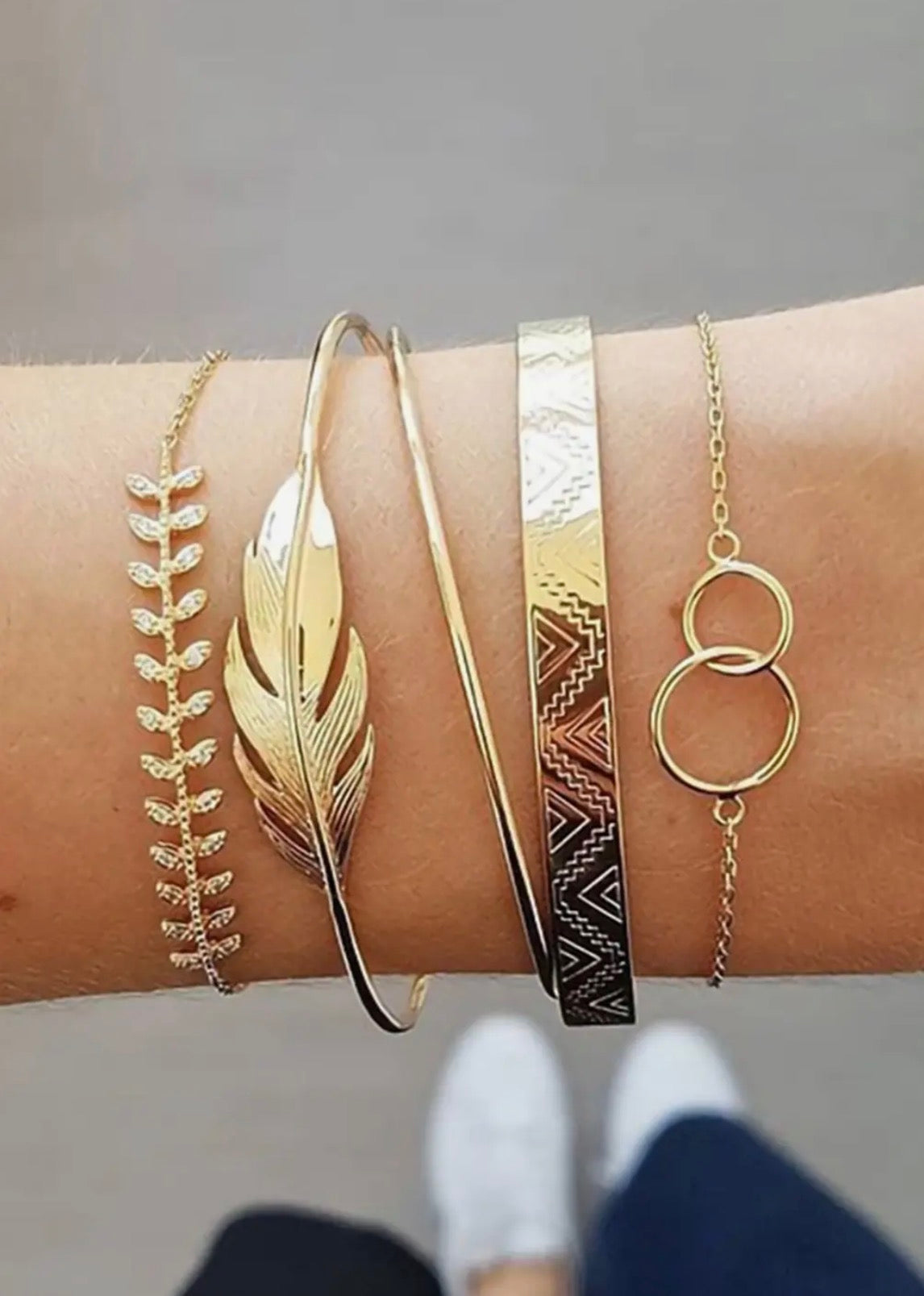 Retro Leaf Nature Inspired 5pc Bracelet Set
