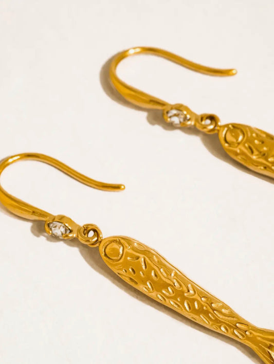 Calypsa 18K Gold Non-Tarnish Fish Charm Earrings