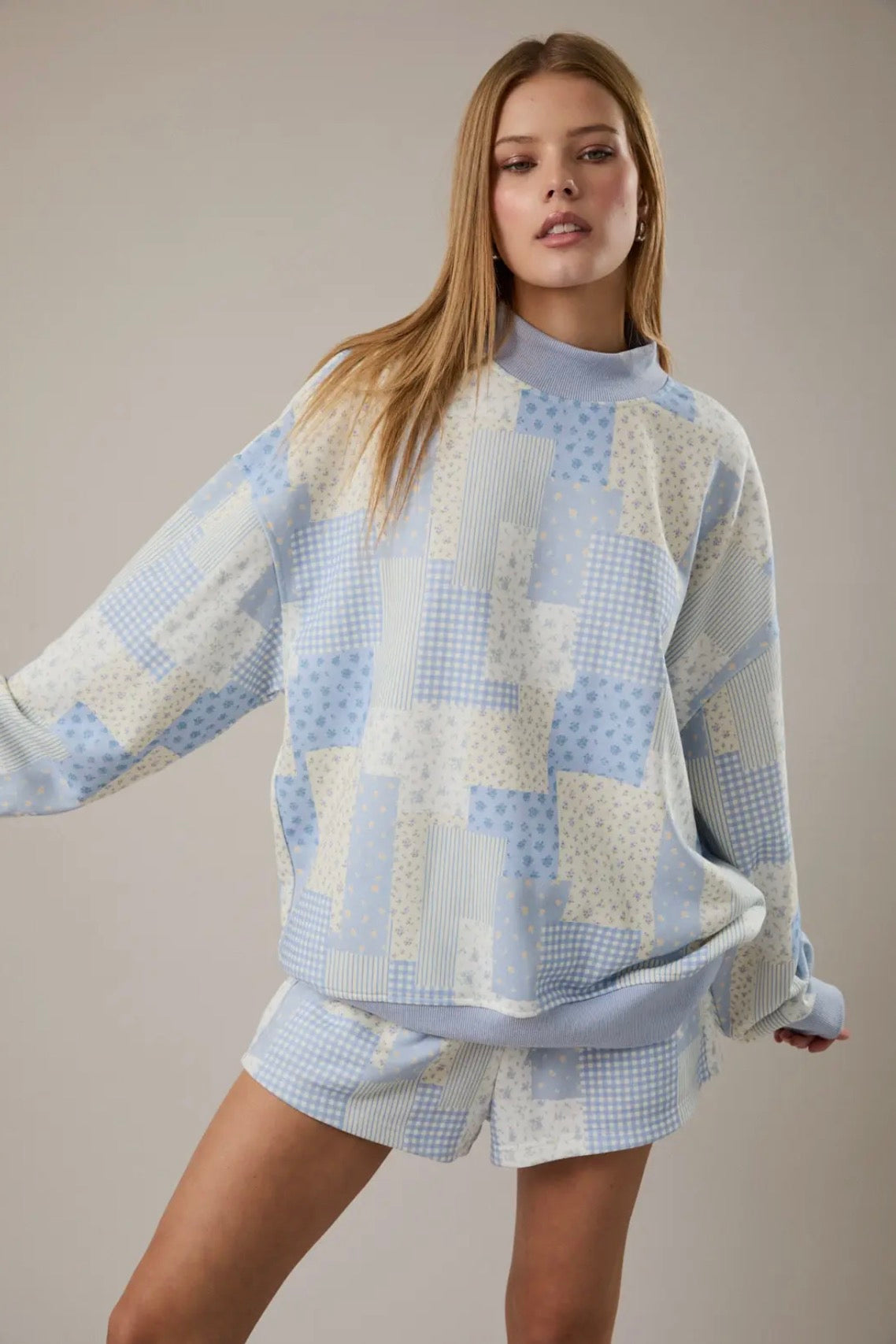 Paisley Patchwork Mock Neck Shorts Set