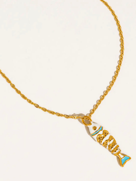 Laguna 18K Gold Non-Tarnish Enamel Fish Necklace