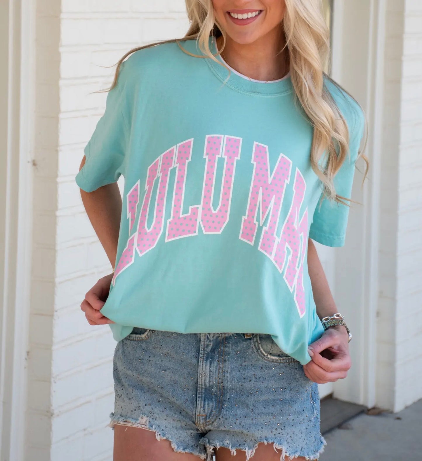 Lulu Mac Chalky Mint Polka Dot Comfort Color Tee