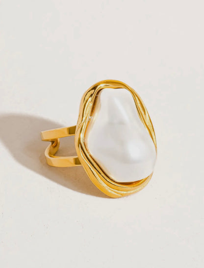 Cameron 18K Gold Non-Tarnish Classic Pearl Round Ring