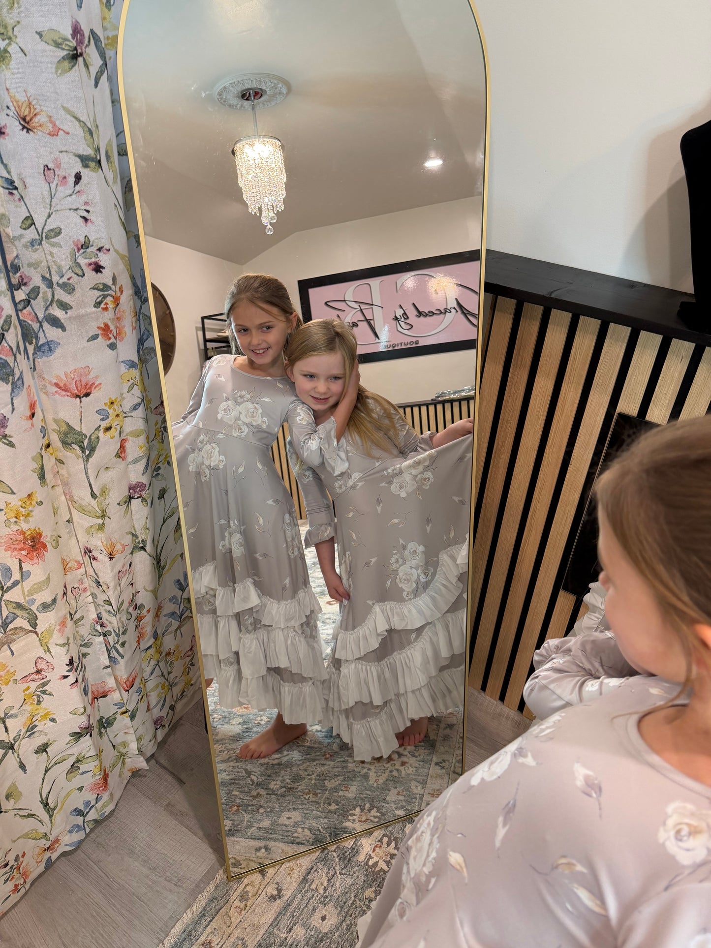 Girls Winter Rose Floral Long Sleeve Ruffles Dress