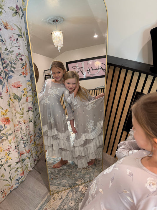 Girls Winter Rose Floral Long Sleeve Ruffles Dress