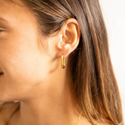 18K Gold Oval Huggie Earrings image 2