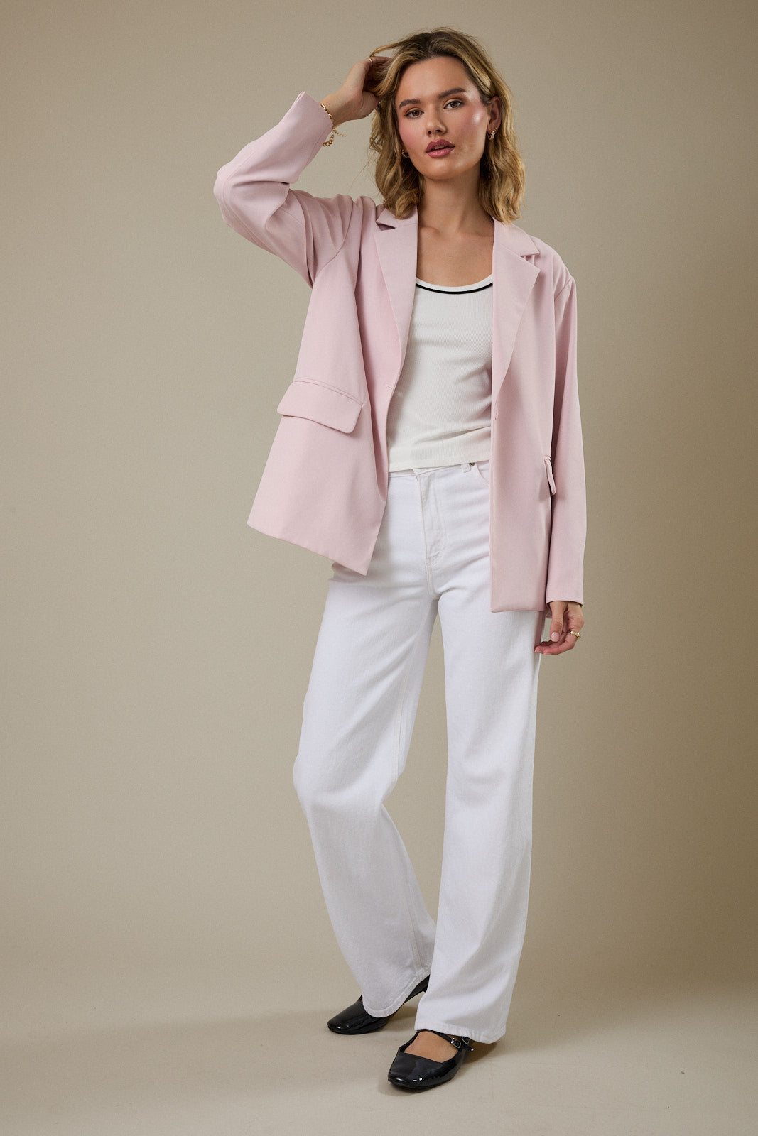 Sunday Edition Blush Oversized Blazer (Gingham Lined)