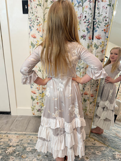 Girls Winter Rose Floral Long Sleeve Ruffles Dress