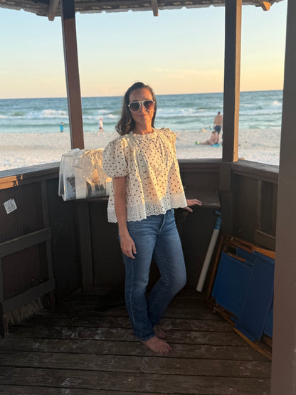 Harper Polka Dot Lace Trim Cotton Blouse