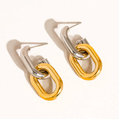 18K Mixed Metal Chain Earrings image 1