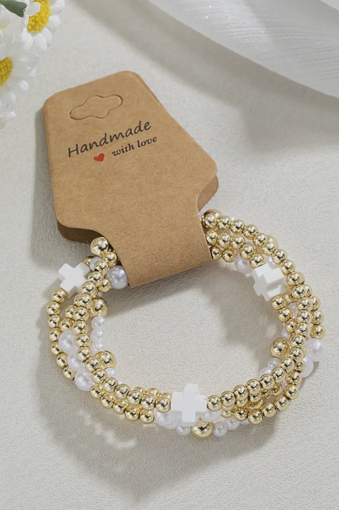 Cross Pearl Multi Layer Bracelet