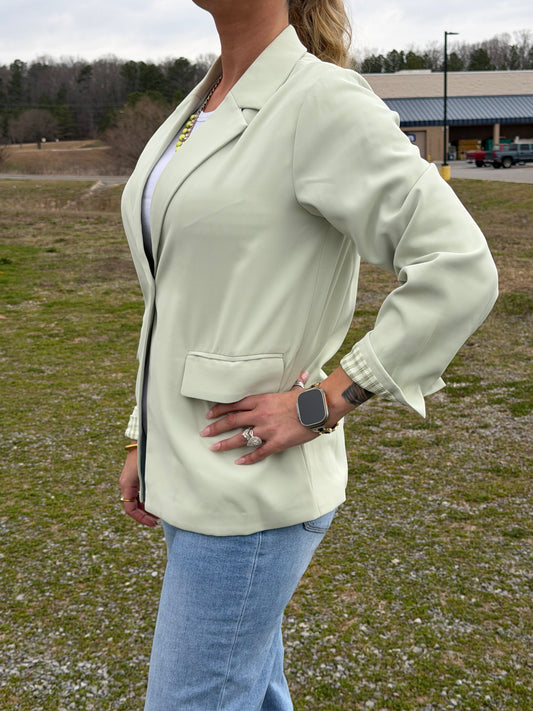 Sunday Edition Sage Oversized Blazer (Gingham Lined)