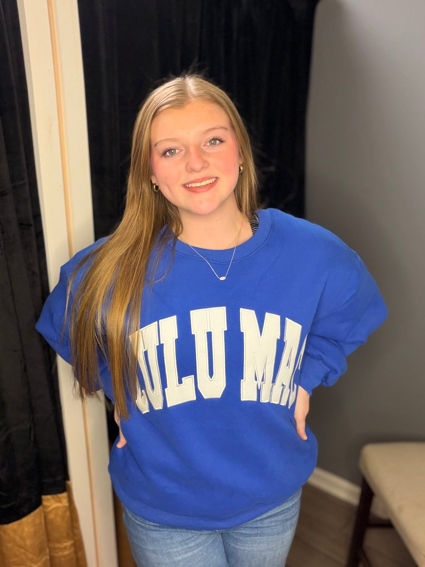 Lulu Mac Royal Blue with White Stitch Sweater