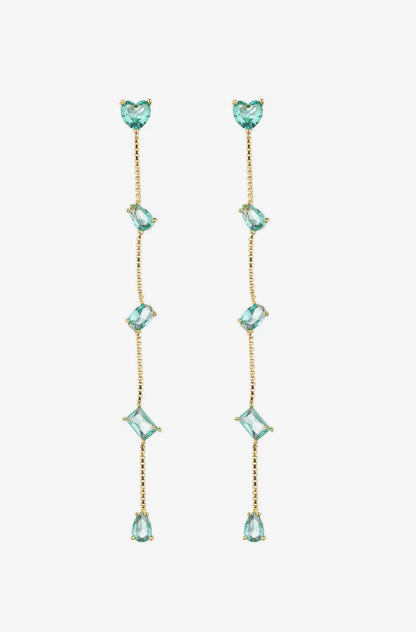 Dina Teal Linear CZ Dangle Earrings