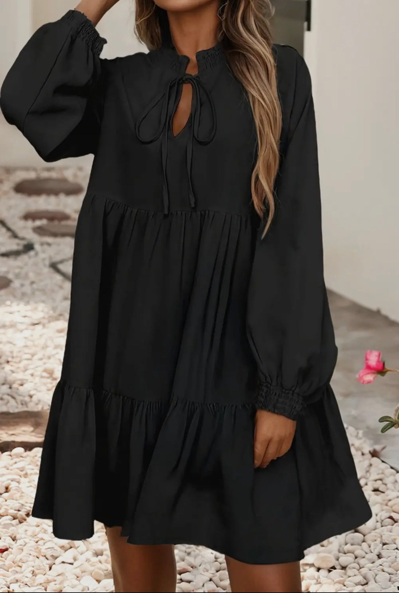 Midnight Grace Smocked Puff Sleeve Dress