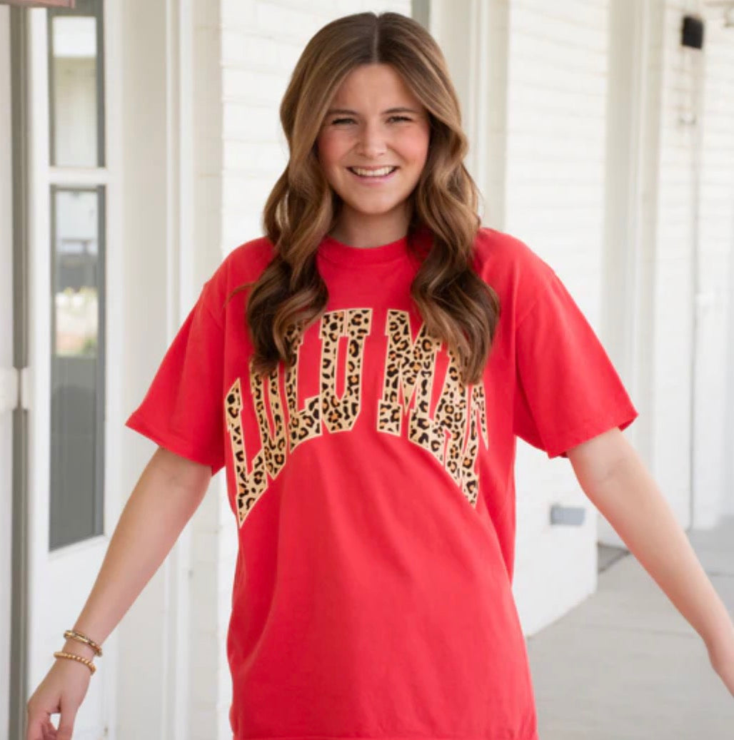Lulu Mac Leopard Tee In Red