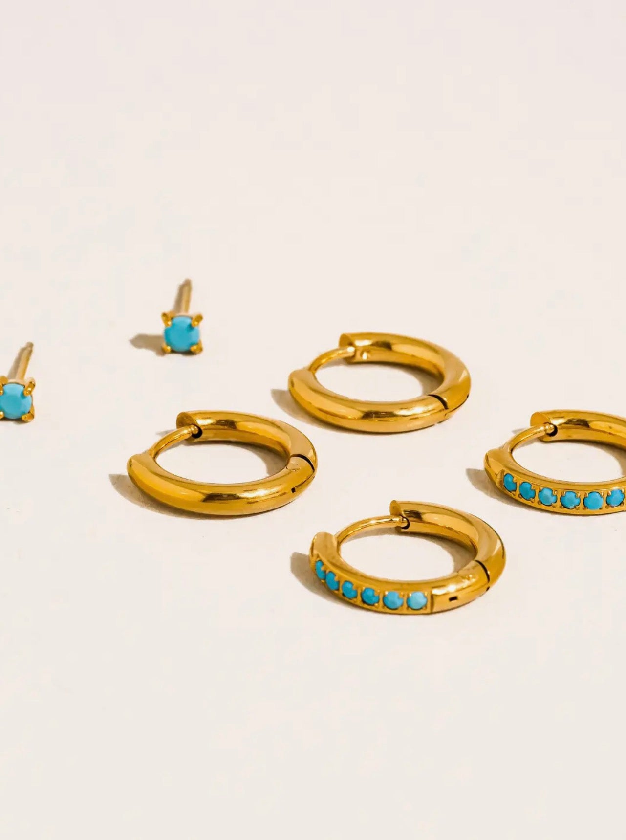 Ivalo 18K Gold Non-Tarnish Turquoise Huggie Earring Set