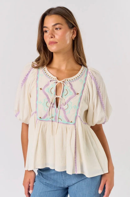 Boho Peasant Bubble Sleeve Top