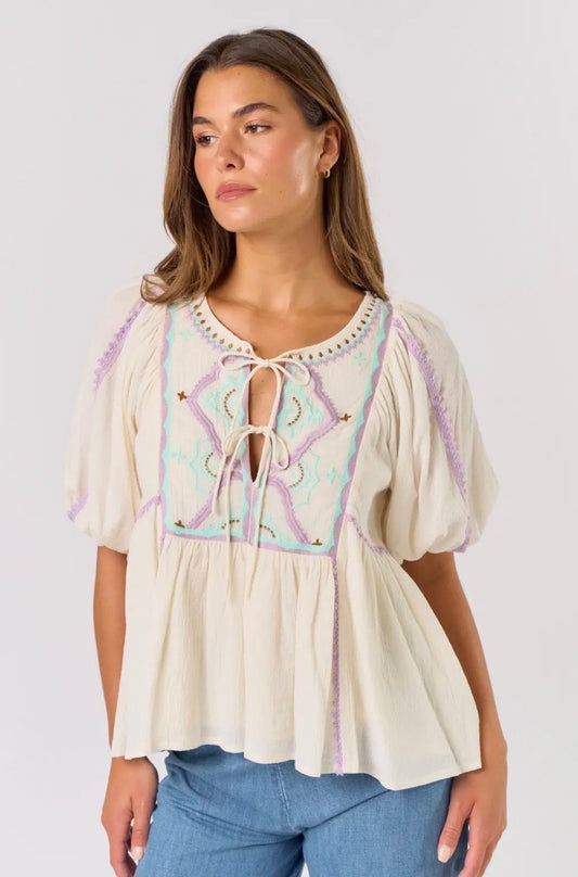 Boho Peasant Bubble Sleeve Top