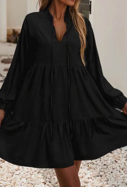 Midnight Grace Smocked Puff Sleeve Dress