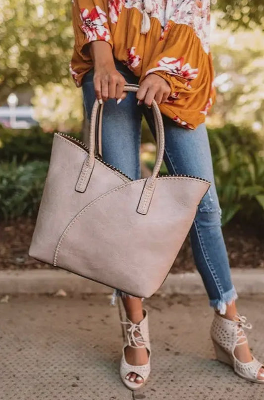 2-in-1 Detailed Stitch Shoulder Bag in Gray