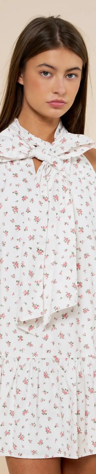 Flower Print Ribbon Tie Dress