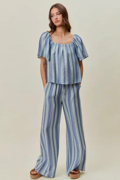 Striped Flutter Sleeve Top