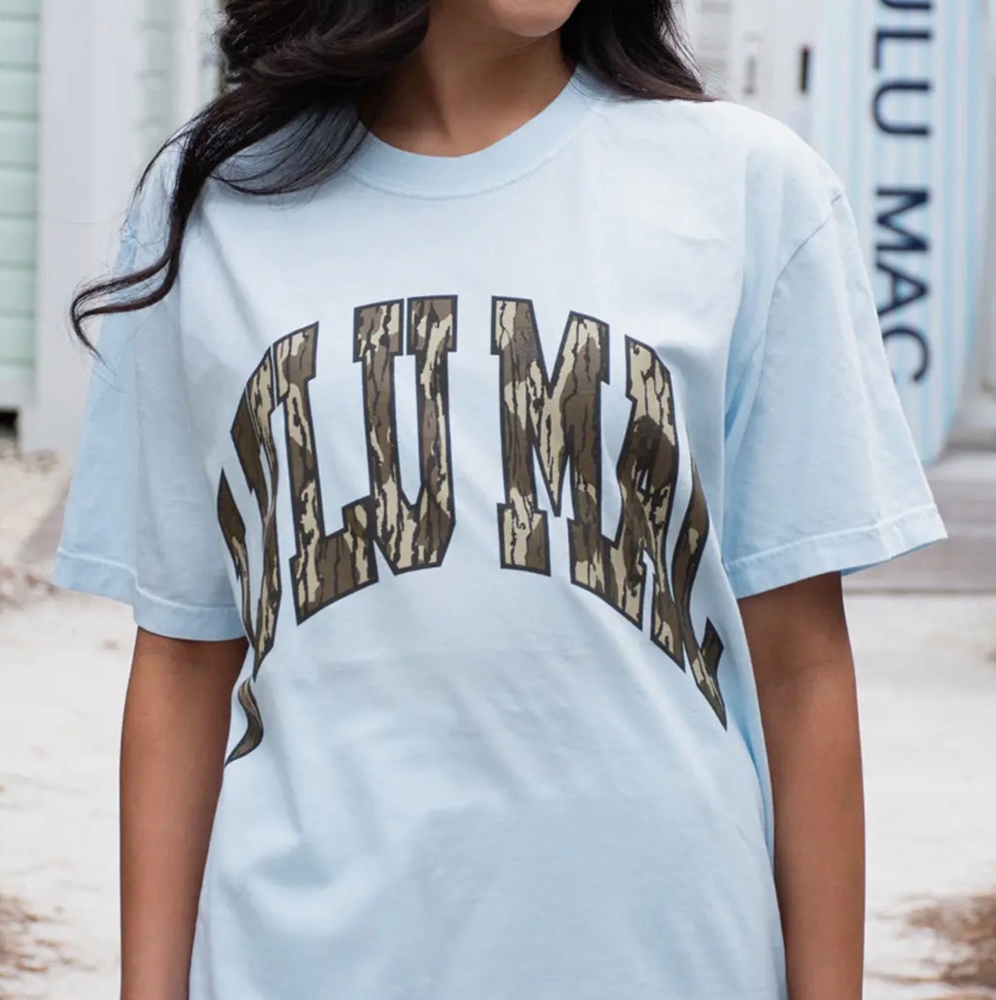 Lulu Mac Chambray Blue Mossy Oak Tee