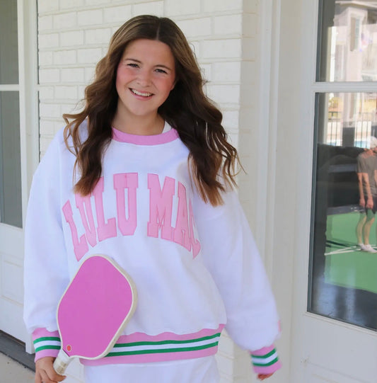 Lulu Mac White with Pink Stitch Sweater