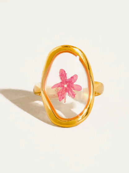 Flint 18K Gold Non-Tarnish Pink Floral Ring