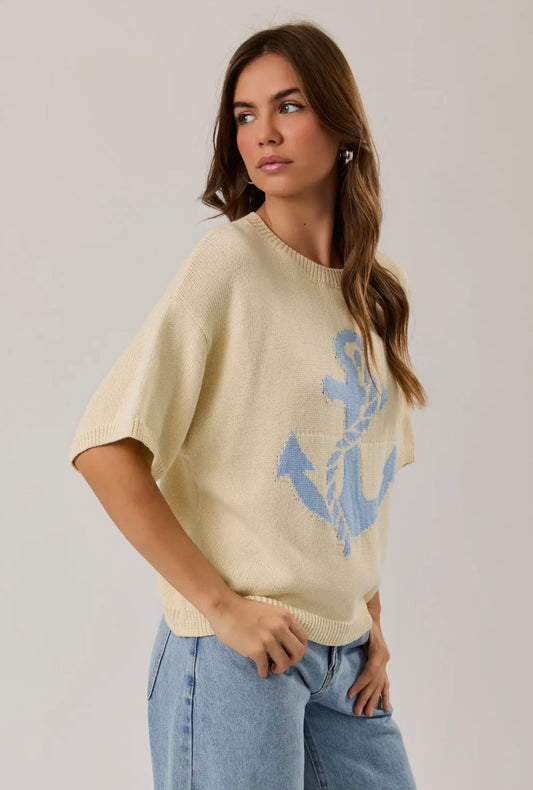 Sunny Seas Anchor Sweater Top
